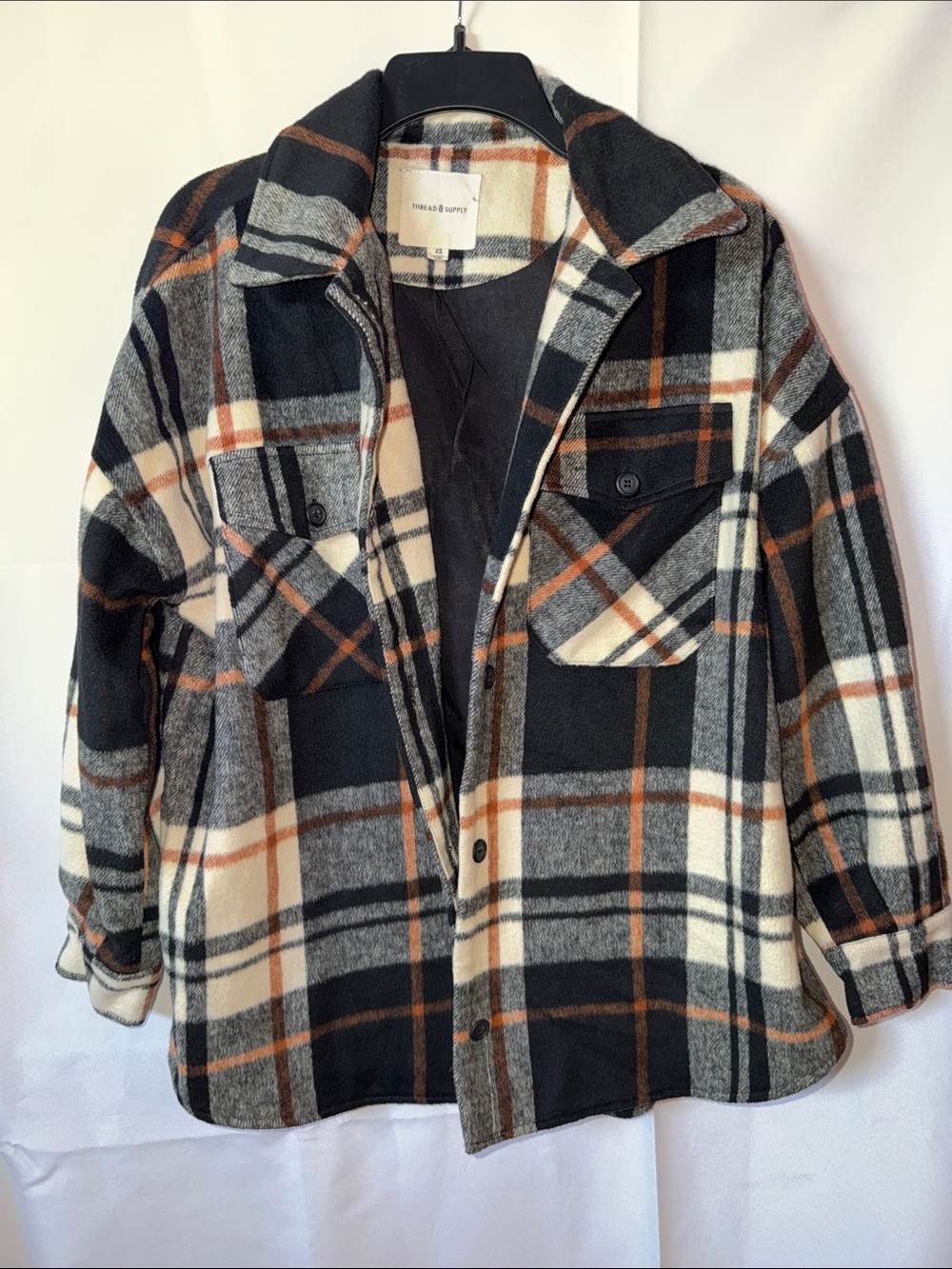 Thread & Supply Women's Black Plaid Shacket Jacket